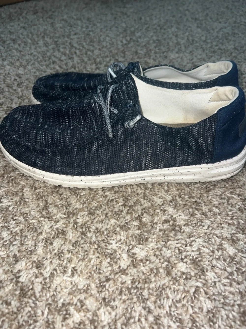 Hey Dude Wendy Sox Slip-Ons — Navy Knit with Speckled White Sole - Women’s 10 - Picture 4 of 14